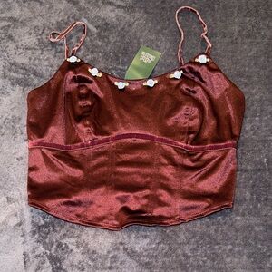 Wild Fable Maroon Satin Camisole with Floral Accents